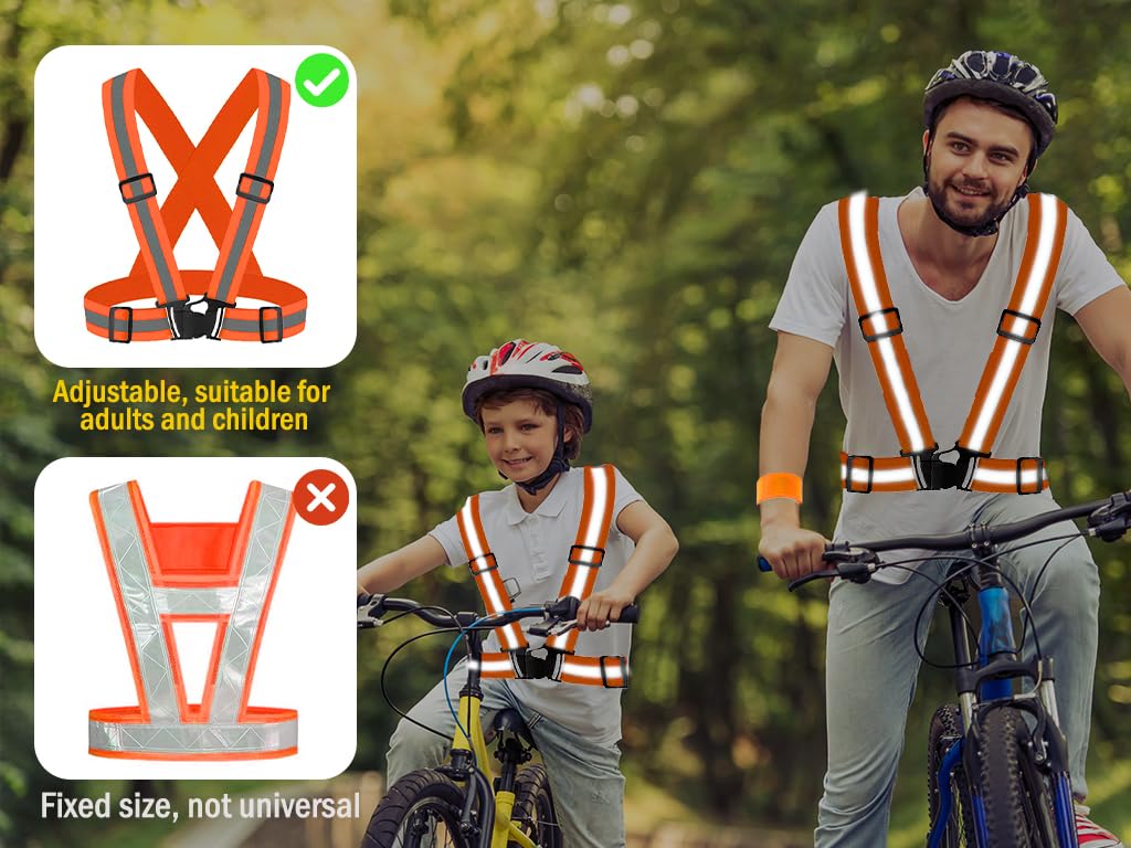 Gilet Catarifrangente ad Alta Visibilità 4 Pezzi con Braccialetti Riflettenti e Borsa, per Corsa Ciclismo