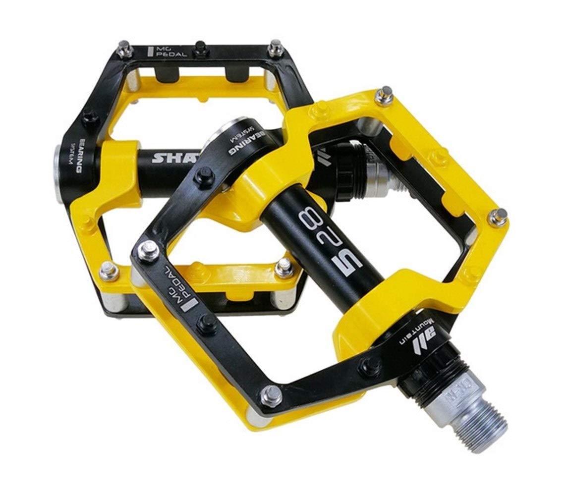 Pedali per Bicicletta MTB con Cuscinetti sigillati, in Lega di magnesio, per Bici da Strada e Mountain Bike, con tacchette ultraleggere (Colore: Giallo)