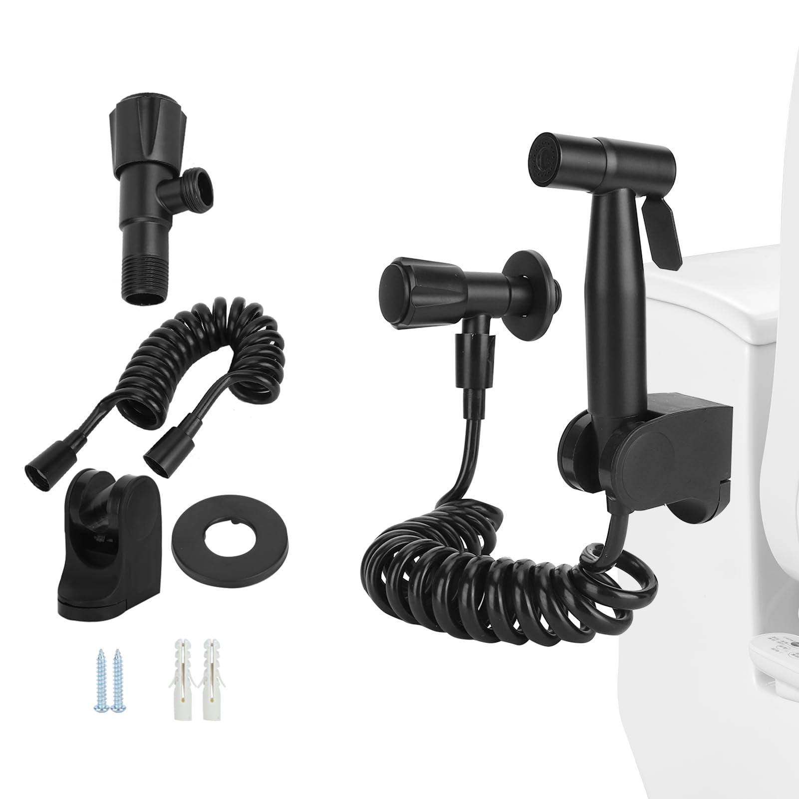 Pulverizador bidé, Bidet para WC de mano Kit de manguera de soporte de cabeza de pulverizador de lavado femenino negro G1/2 accesorios de baño de rosca inoxidable