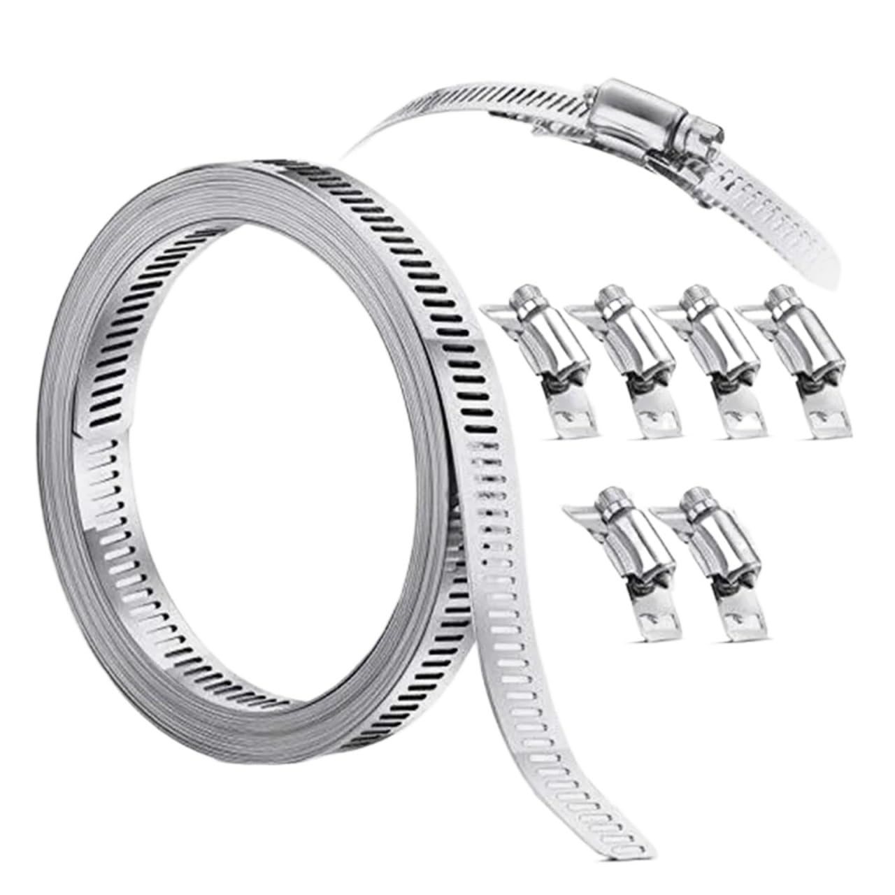 2set Adjustable Large Hose Clamps Worm Gear Stainless Steel Clamp with Fasteners Universal Siliver Engine Clips Accessory for Tube