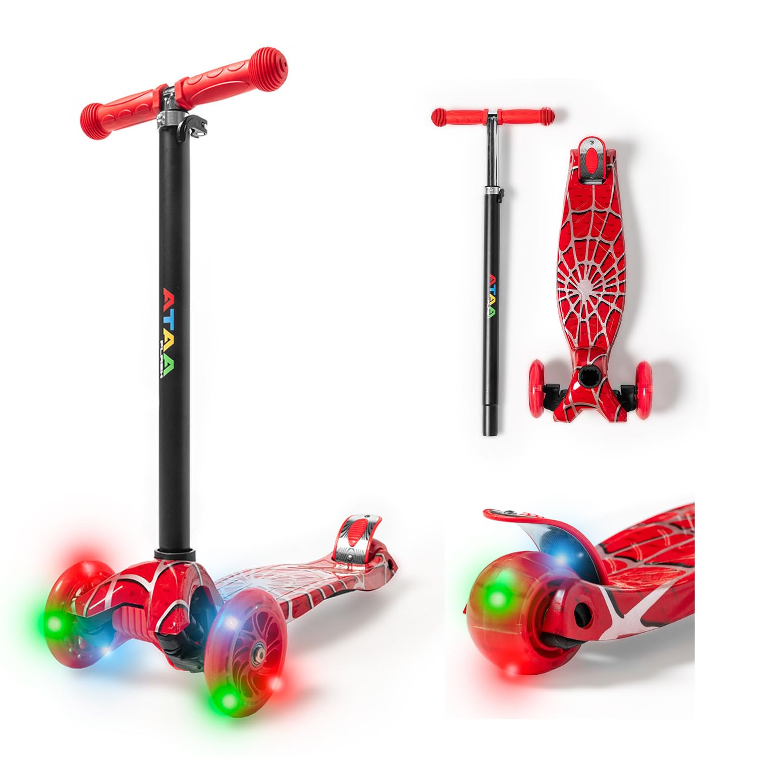ATAA Flash 3 Wheel Scooter - Kids Scooter with 3 Wheels, Children's Scooter with Lights, 3 Wheels Scooter with Adjustable Handlebar, Gravity Twist, Scooter Ages 2-9