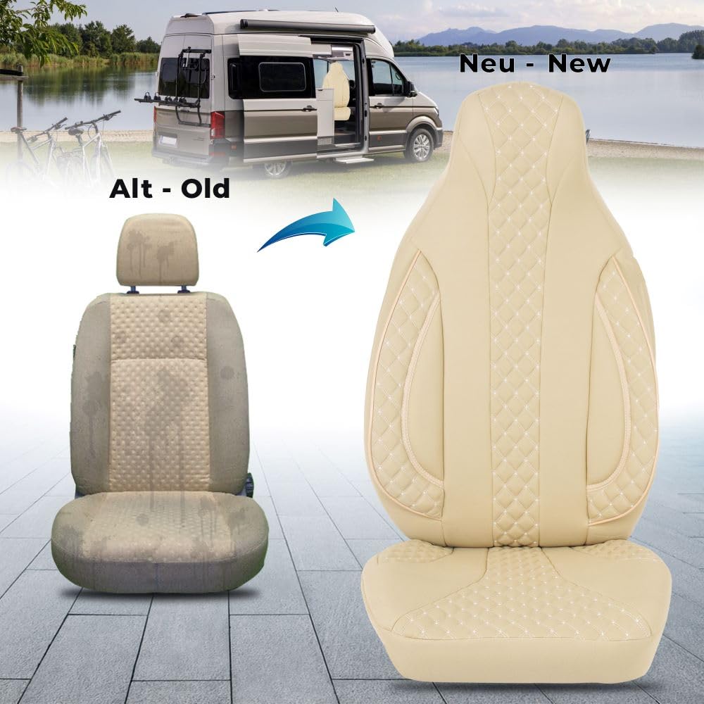 BREMER SITZBEZÜGE Coprisedili per camper compatibili con Fiat Ducato, Citroen Jumper Peugeot Boxer, colore beige | WPL405