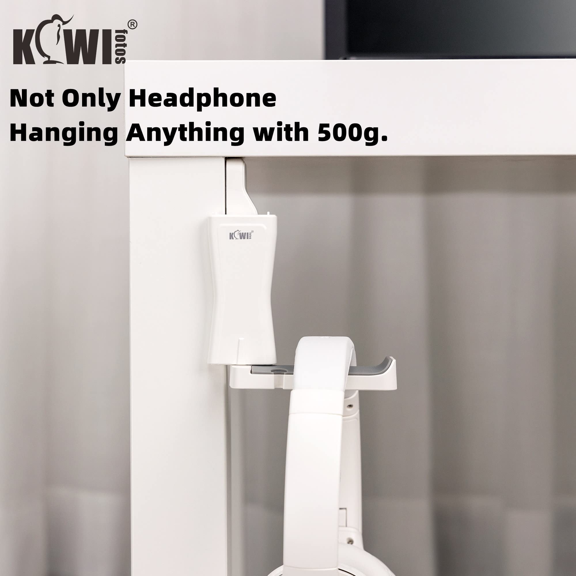KIWIFOTOS Under Desk Headphone Stand Holder, PC Gaming Headset Hook Hanger Mount With 360 Adjustable Rotatable Arm Clamp & Built-in Cable Clip