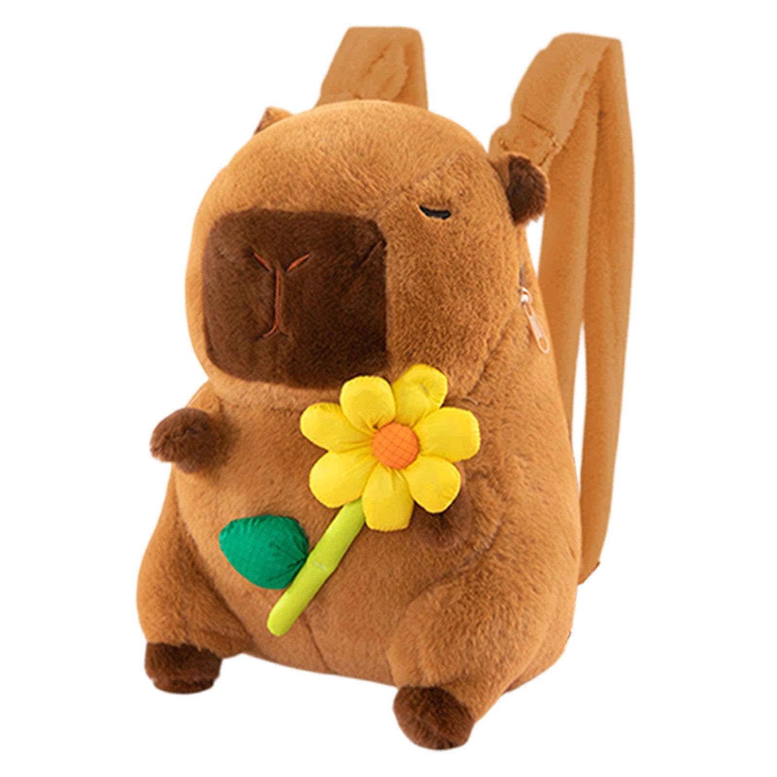 ™ Capybara Backpack Funny Stuffed Animal Backpack for Street Women Backpacking Yellow Flower-image-19