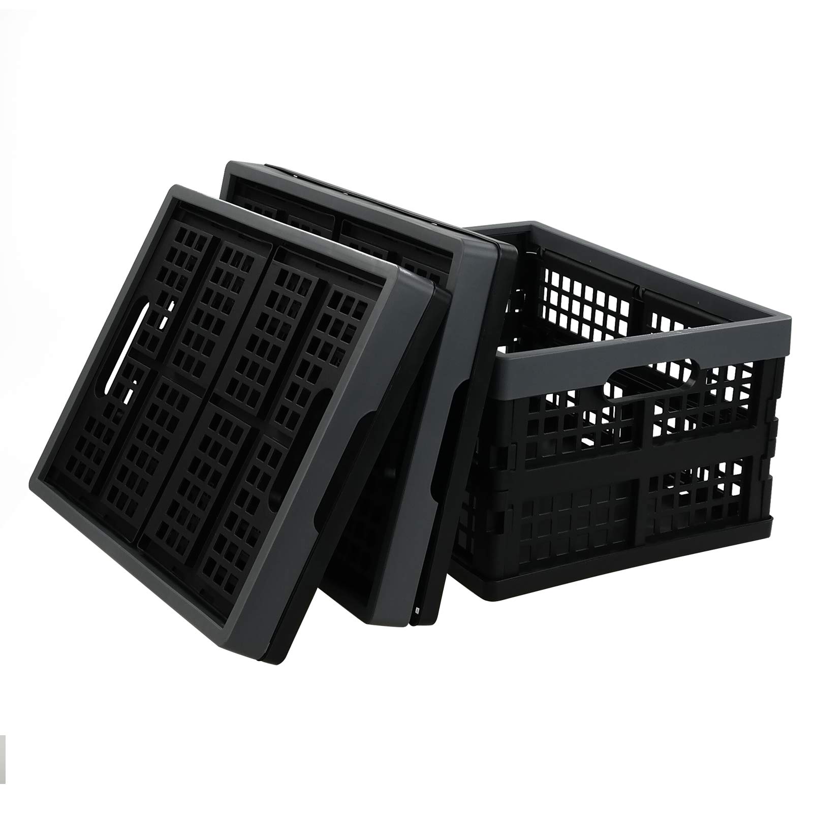 3 Packs Folding Plastic Storage Basket, 15 L Black Stacking Collapsible Crate