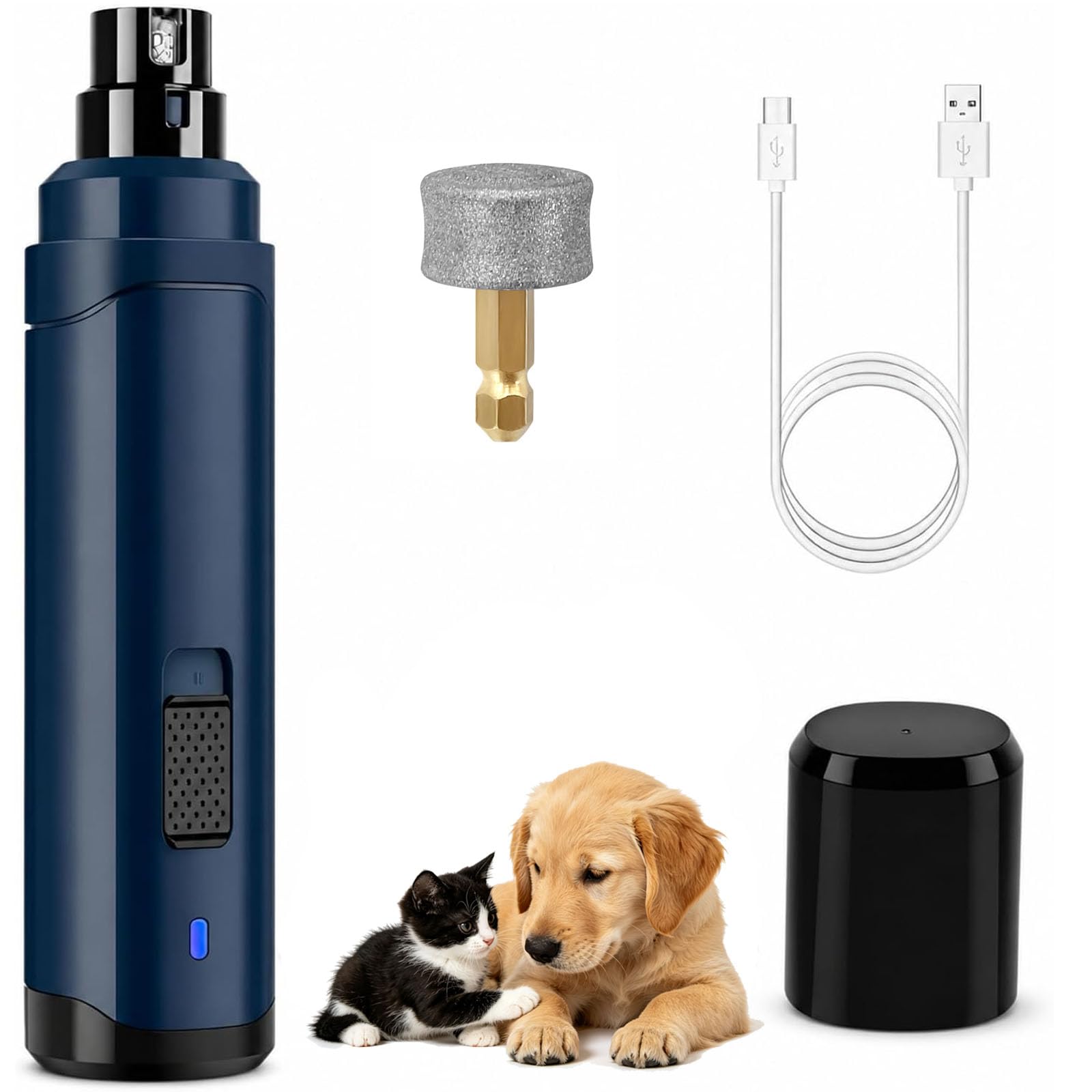 Genérico Puppiclaw 2.0 Lima de uñas para Perros, Recortadora de uñas eléctrica (Azul) | Diseño de doble velocidad, motor potente, ultra silencioso, recargable por USB, cuidado de patas sin dolor