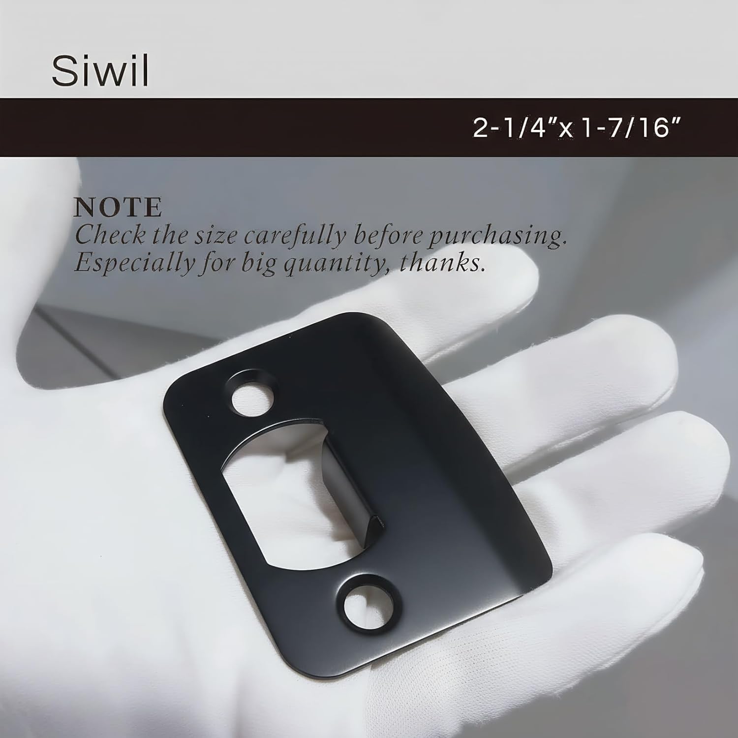 Door Strike Plate Univeral, 2-1/4 inch x 1-7/16 inch, Round Corner - 2 Pack (Black)
