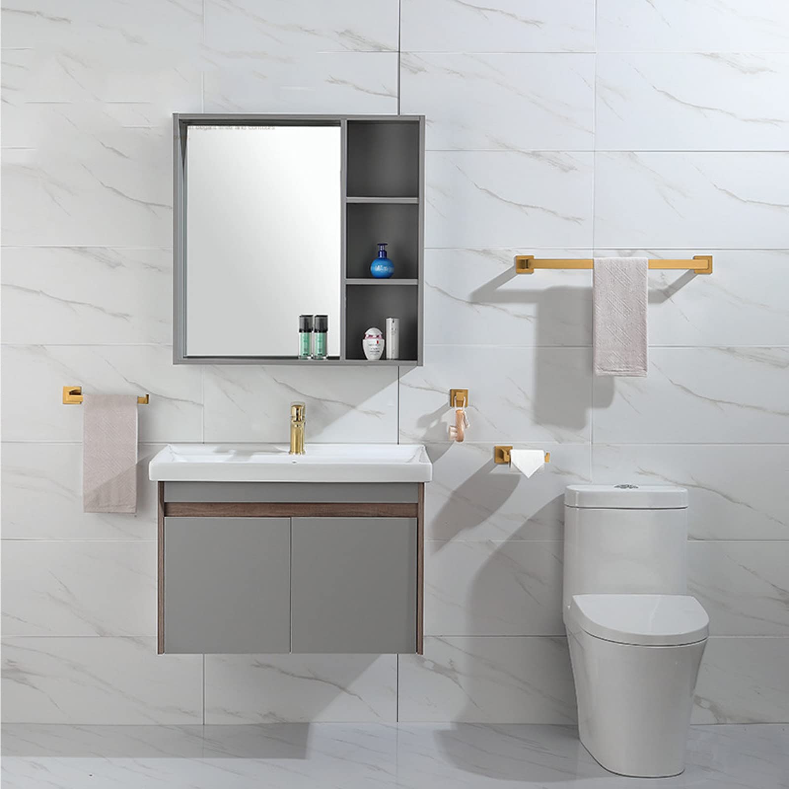 Conjunto Toalleros de Baño, Toallero Acero Inoxidable Toallero Pared Oro Cepillado Conjunto Accesorios Baño Soporte Toallas Baño Antióxido Toallero Ducha, Fácil de Instalar