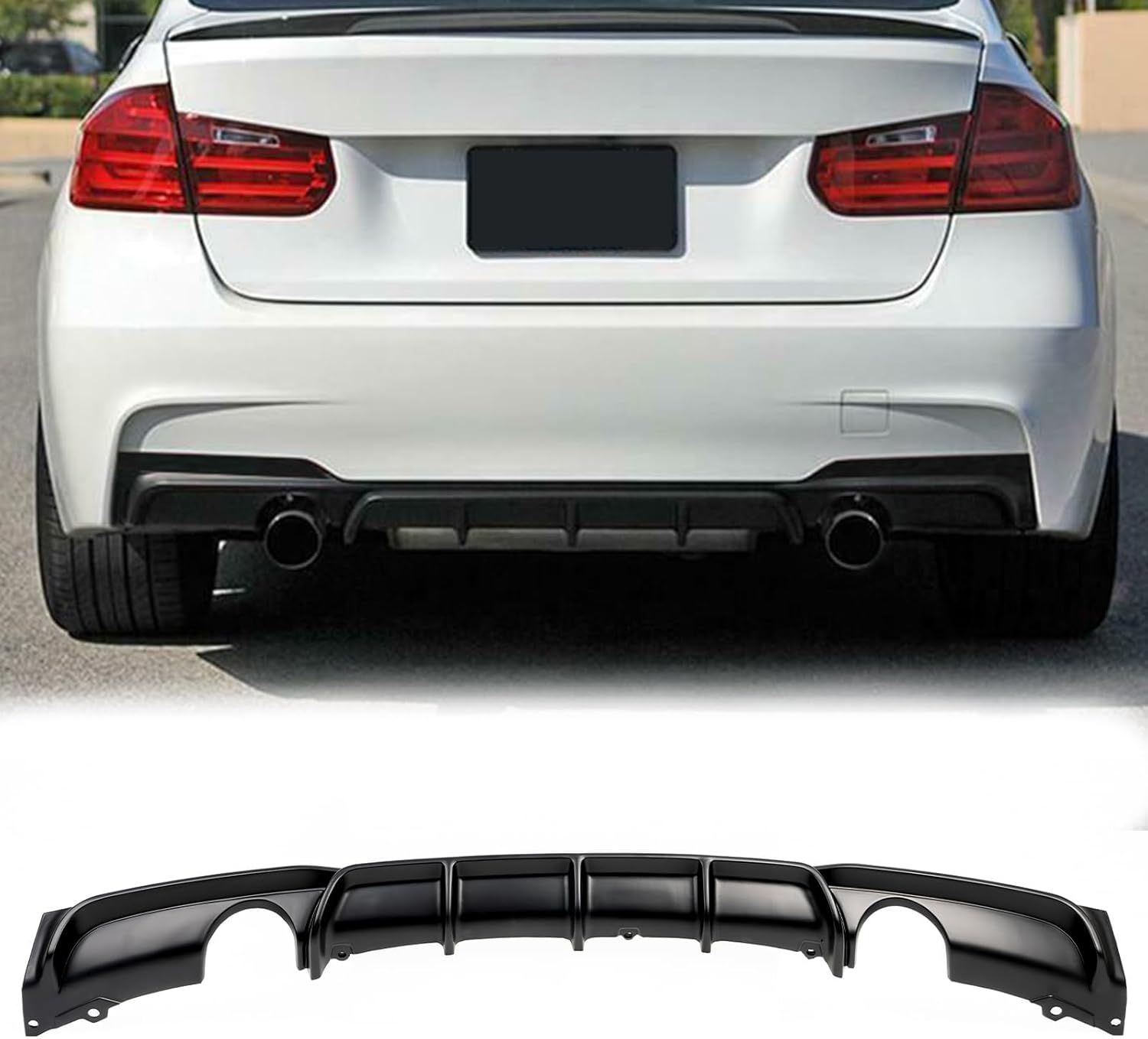 Rear Diffuser for 2013-2019 BMW 3 Series F30 F31 328i 330i MT MP M-Sport Rear Bumper Lower Lip,Matte Black,Double Side Single Out F30 Bilateral Single Outlet