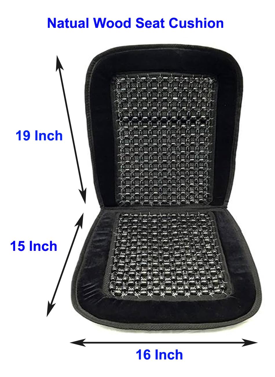 ALLBrand Natural Wooden Bead Car Seat Cushion - Comfortable Massaging Cushion for Office and Travel (Bamboo-Black)