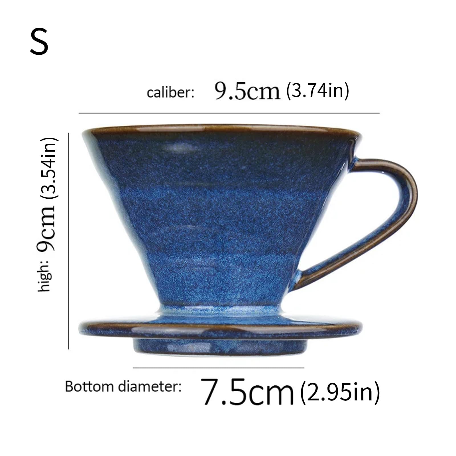 MURYE Filtro de café de cerámica esmaltada azul, resistente, hecho a mano, para verter sobre gotero de cerámica