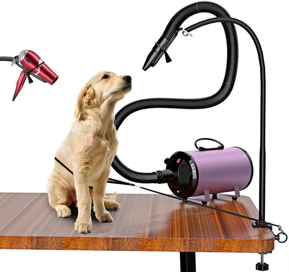 Pet Dog Grooming Hair Dryer Stand Hands Free Stainless Steel 360 Degrees Rotation with Adjustable Clamp No-Sit Haunch Bracket