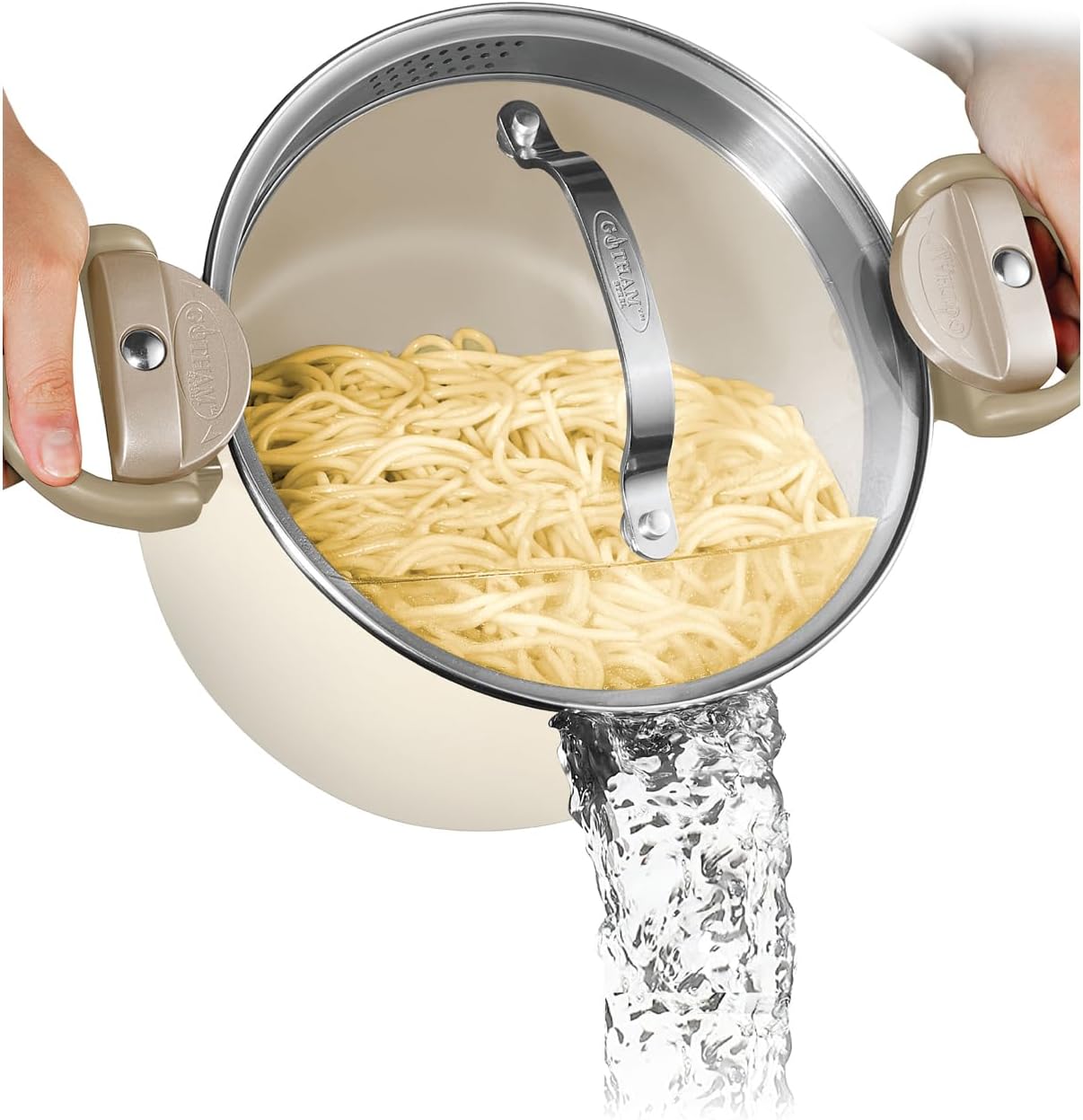 Stainless Steel Pasta Pot Spaghetti Pot with Locking Strainer Lid 22 cm