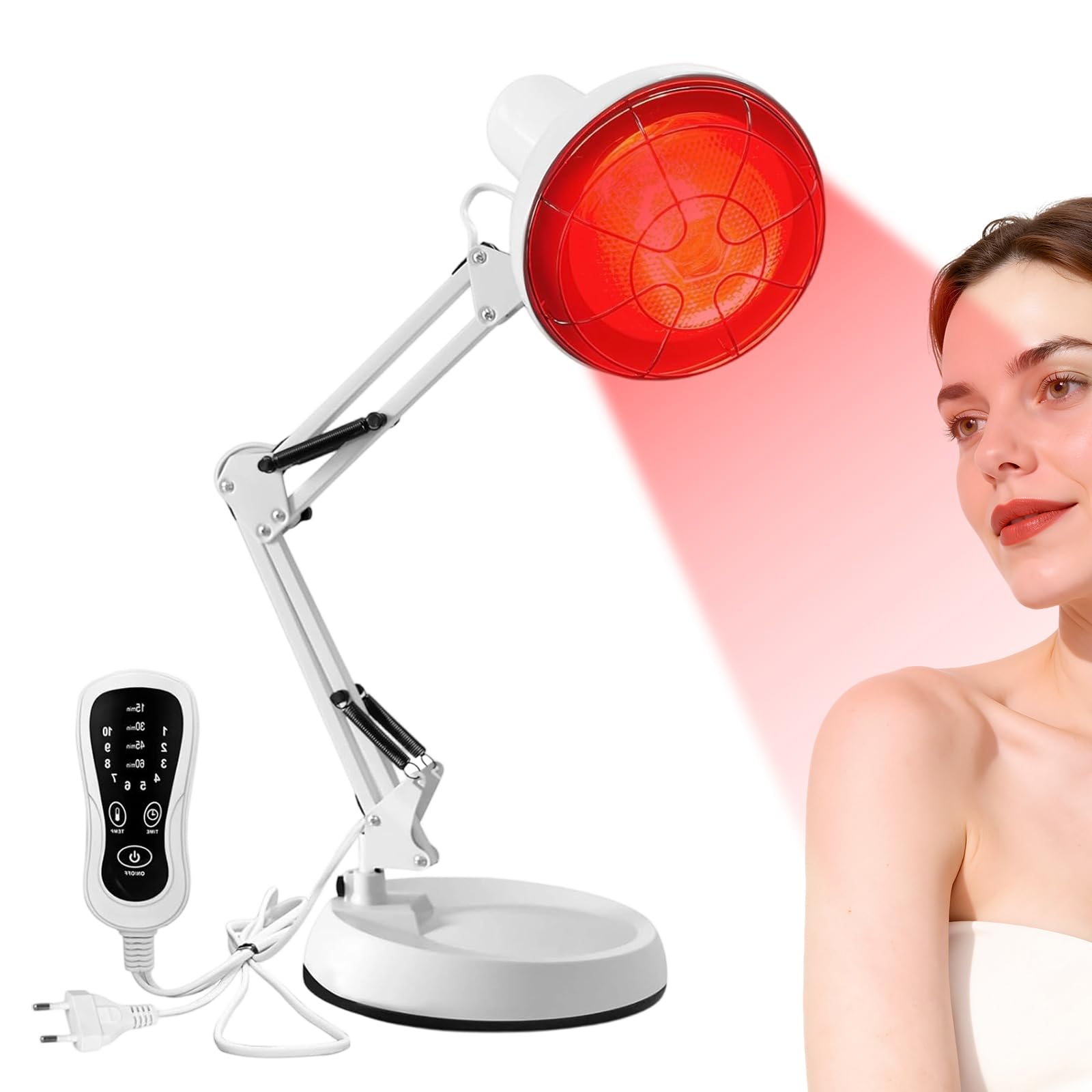 Rotlichtlampe Wärmelampe 100W Infrarotlampe Infrarotlicht-Tragbarer Heimgebrauch mit Infrarotlicht Rotlicht Infrarotlichtlampe Wärmestrahler Temperatur einstellbar mit Timer