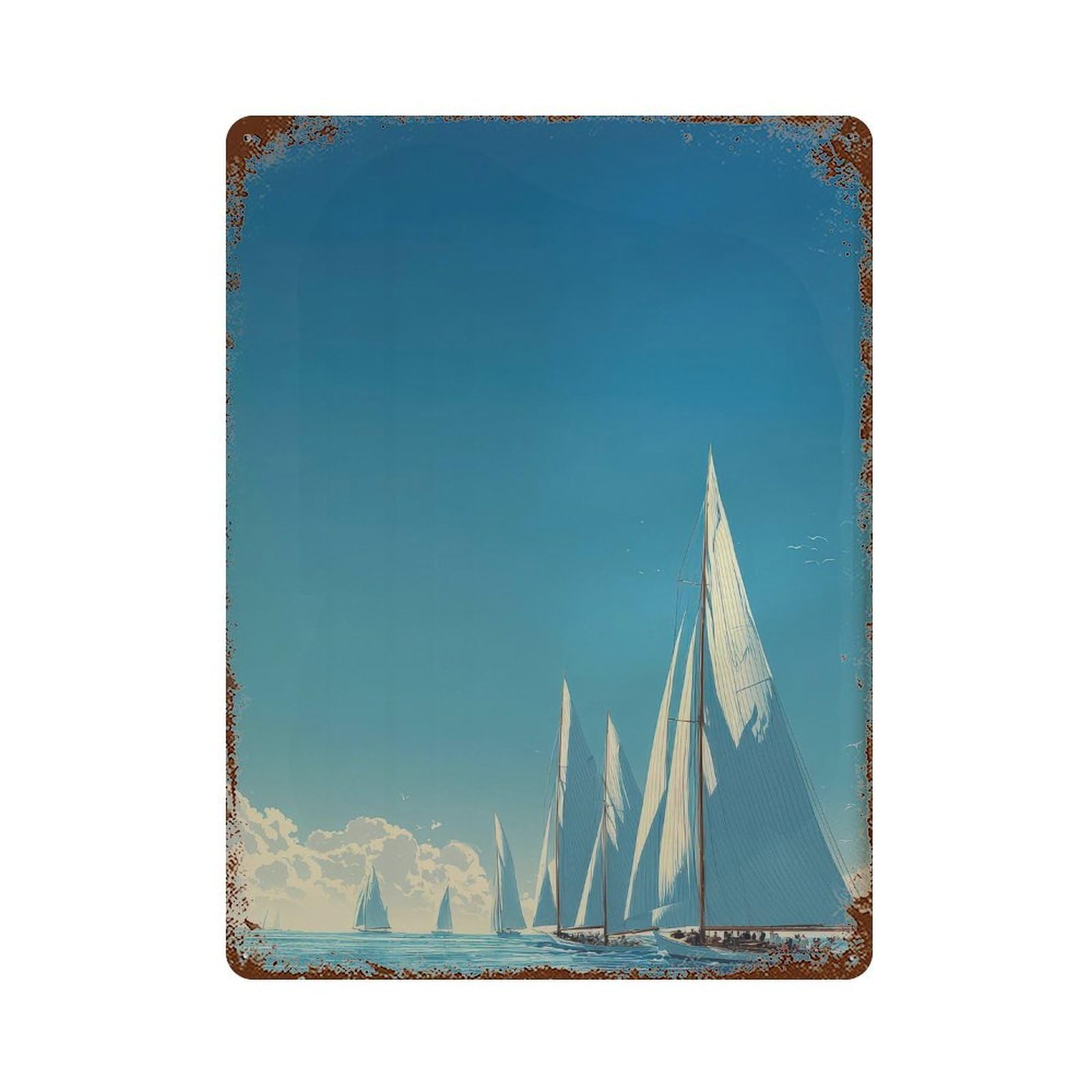 xiaoxiaoshen Sailing Boats. Nautical Illustrated Coastal Wall Decor Art Metal Tin Poster Modern Home Decor Art Home Bar Shop Decorations Vintage Sign 40x30cm