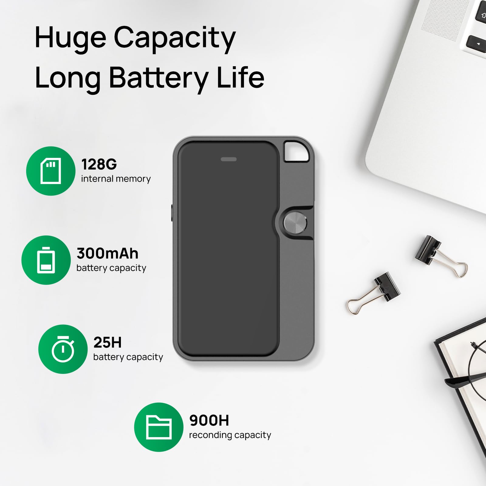 Registratore vocale digitale portatile da 128 GB, con riduzione del rumore DSP per conferenze, riunioni di conferenza, cavo dati OTG integrato, compatibile con Windows iOS Smart Phone