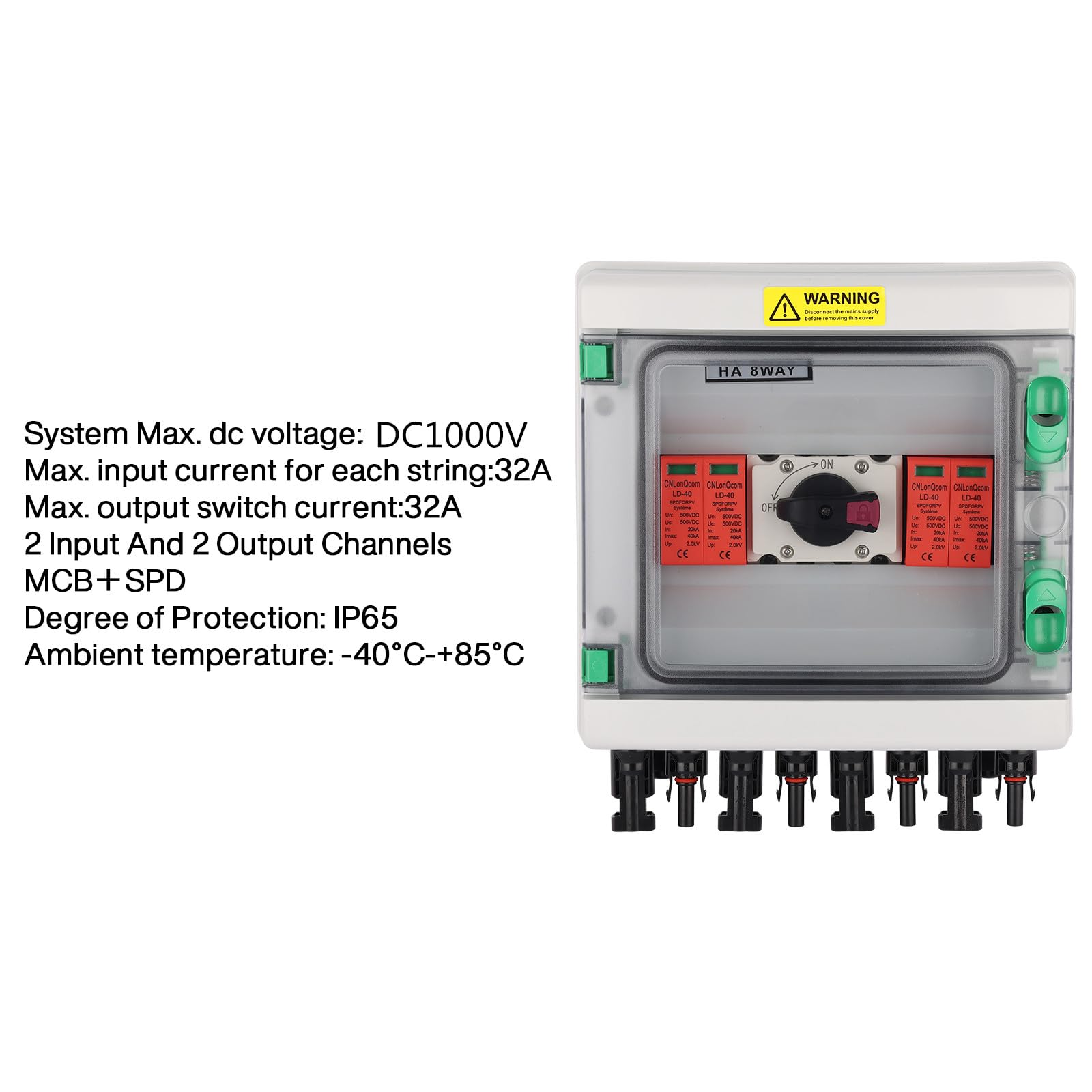 Protezione da sovratensione PV - 1000V LONQ.X + SPD Solar Anschlusskasten, protezione contro i fulmini DC interruttore PV impianto 2 string 2 in 2 out, DC Combiner box interruttore di linea Solar per