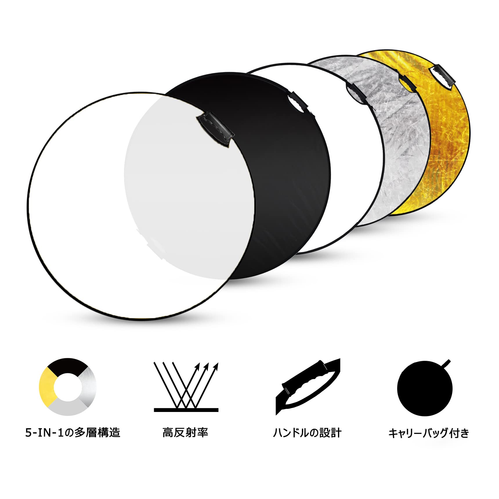 Amazon | Selens 5-IN-1 撮影用 丸レフ板 60cm ハンドル付き スタジオ