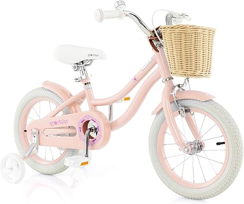 Miniatura 15 de BABY JOY Bicicleta para niños, 14, 16, 18 pulgadas, bicicletas retro para niños de 3 a 8 años con ruedas de entrenamiento, altura ajustable, cesta