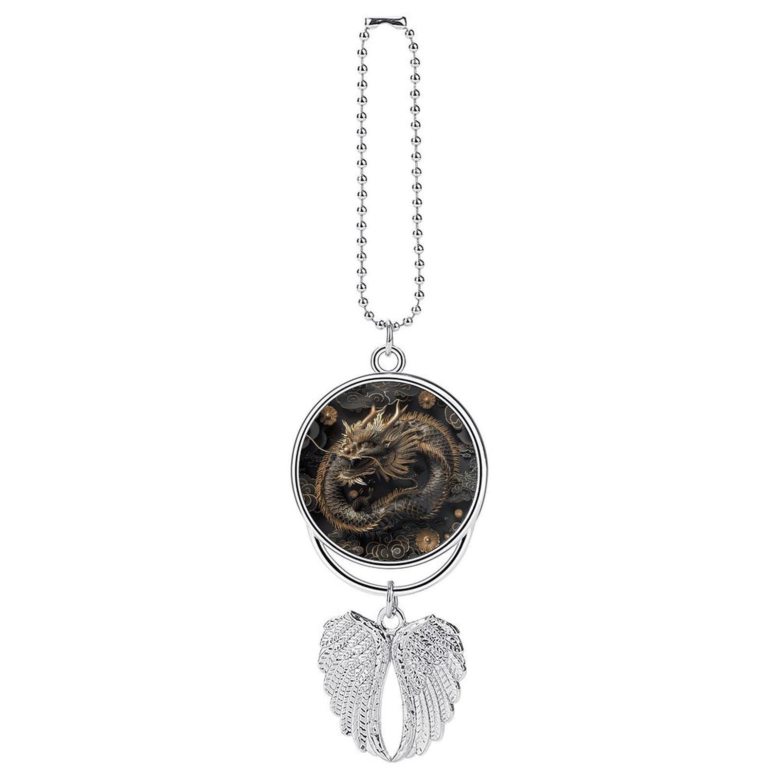Chinese Dragon Style Car Pendant Car Rearview Mirror Pendant Custom Photo Car Hanging Ornament Car Rear View Mirror Hanging Accessories Angel Wing Car Charm Gift for Men Women