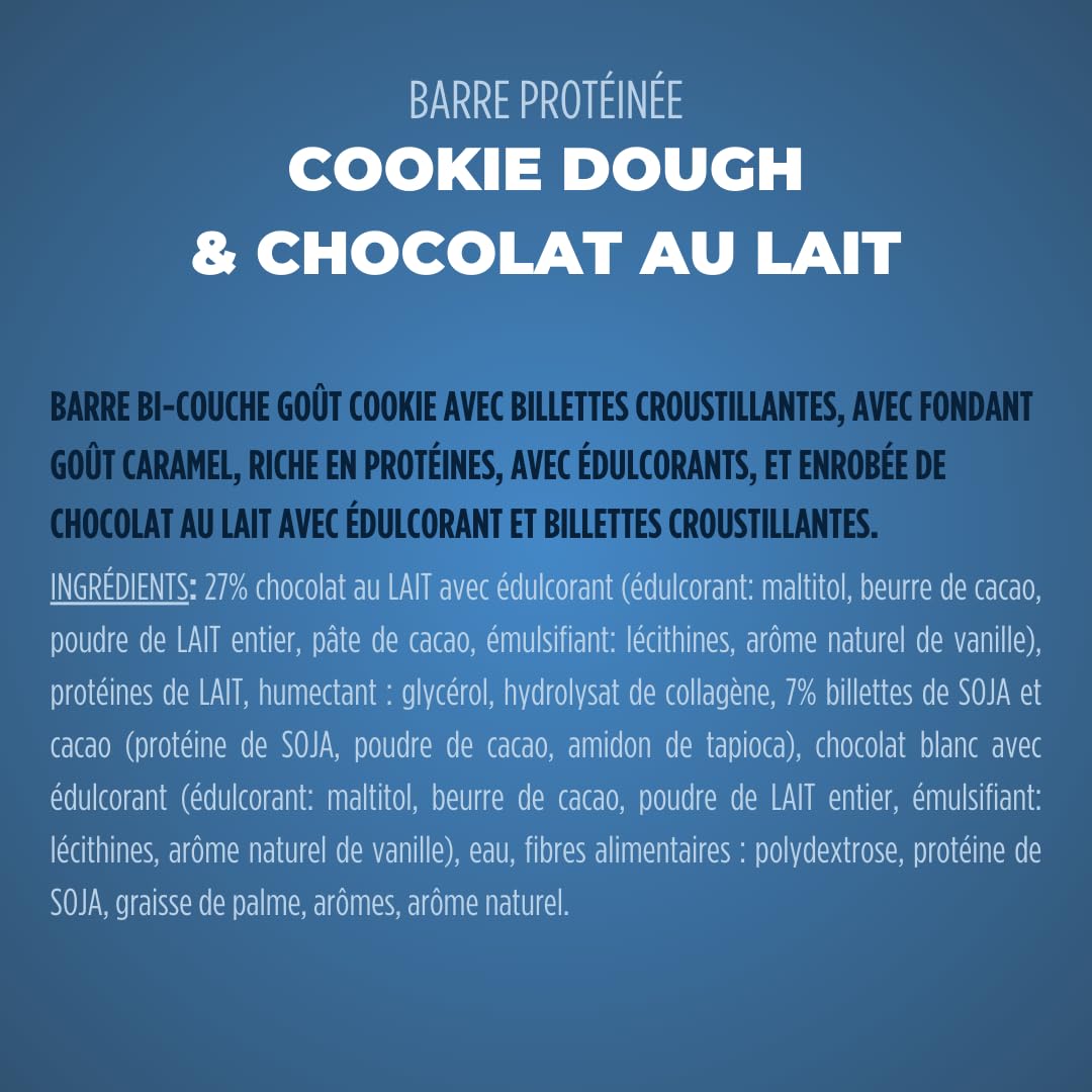JOYFUEL Barre Protéinée - Goûts Chocolat au Lait & Cookie Dough - <2g de sucre - 20g de protéines - Boîte de 12 barres X 55g