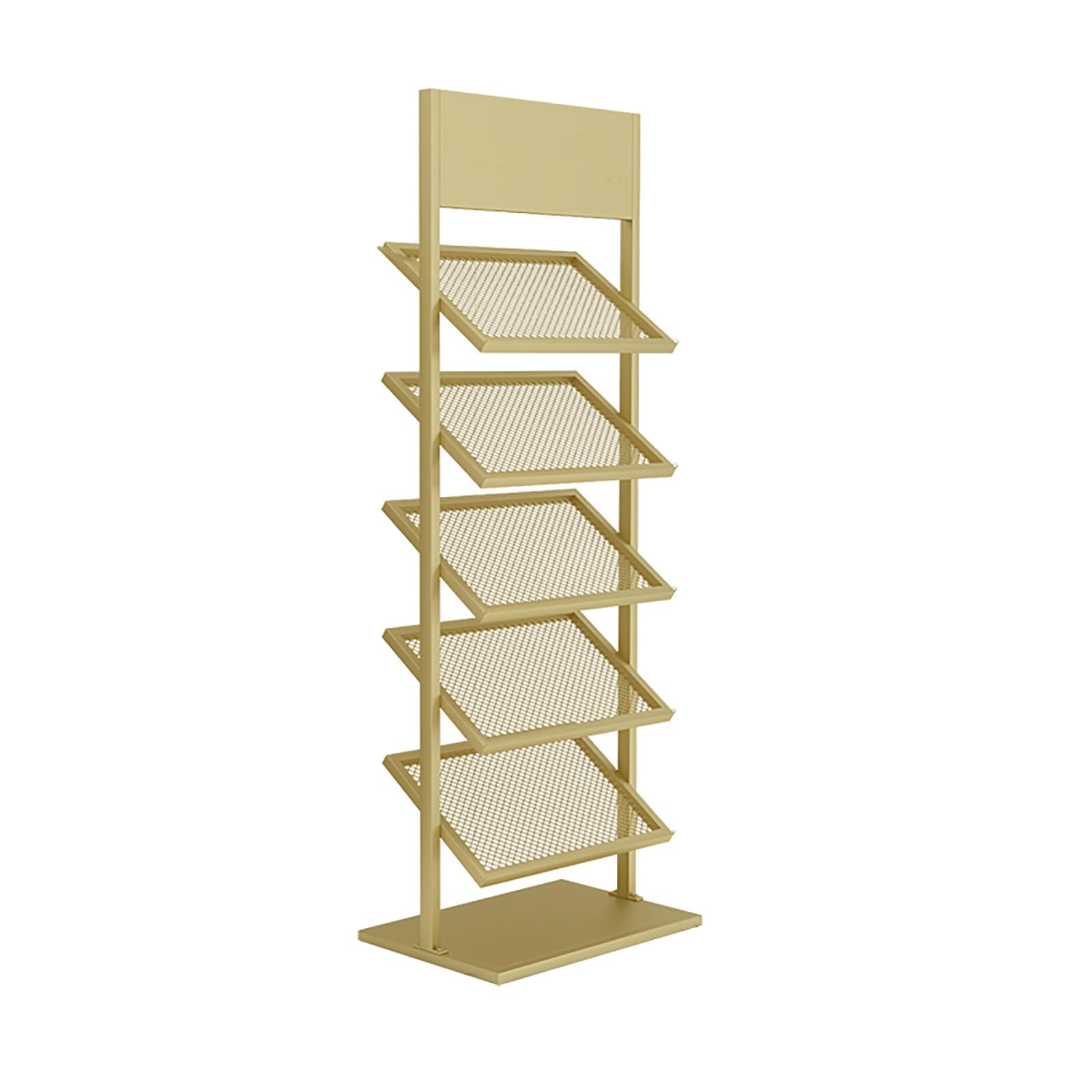 LLYLAFDC 5-Tier Metal Ceramic Tile Display Rack, Floor-Standing Large Wooden Floor Sample Holder For Wood Floor Shows Organizer Shelves(Gold,13.7 * 18.5in)