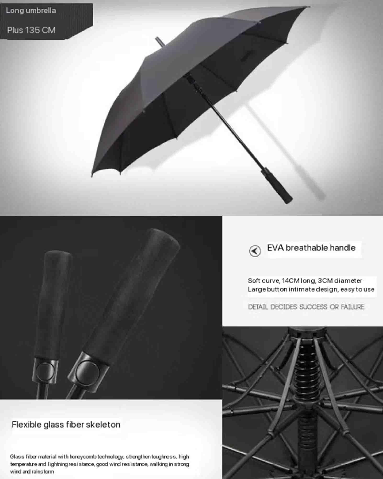 53-calowy bardzo duży parasol golfowy, parasol z prostym uchwytem i odporność na wiatr męski biznesowy parasol z długą rączką słoneczny parasol (Blue)