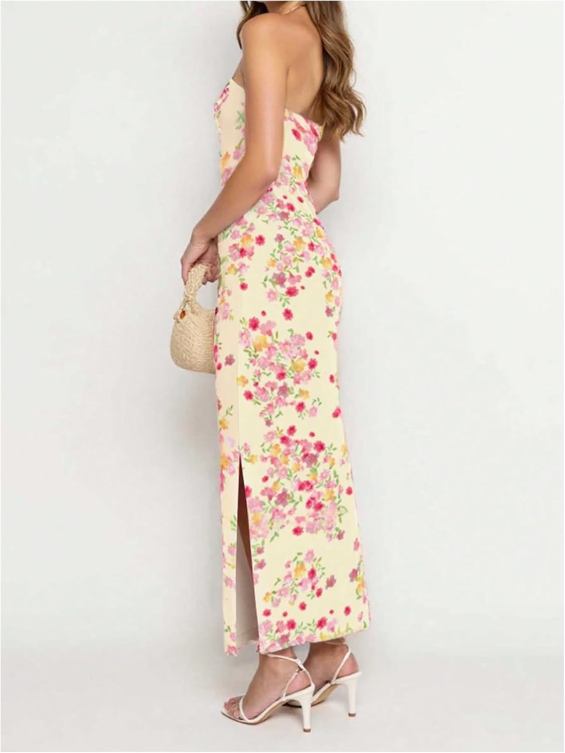 SOLY HUX Women's Summer Floral Tube Maxi Dress Strapless Sleeveless Split Bodycon Long Dresses Sundress - Image 2