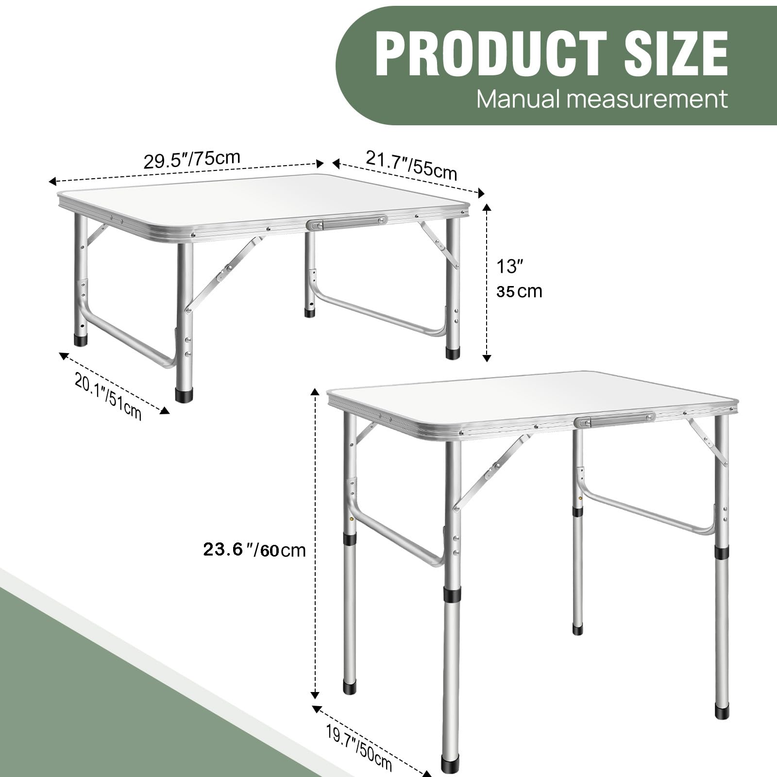 Table de Camping Pliable et Portable avec Pieds en Aluminium Solides et poignée de Transport, pour l'intérieur et l'extérieur, 2 Niveaux de Hauteur 60/35 cm, 75 x 55 x 60 cm, Blanche