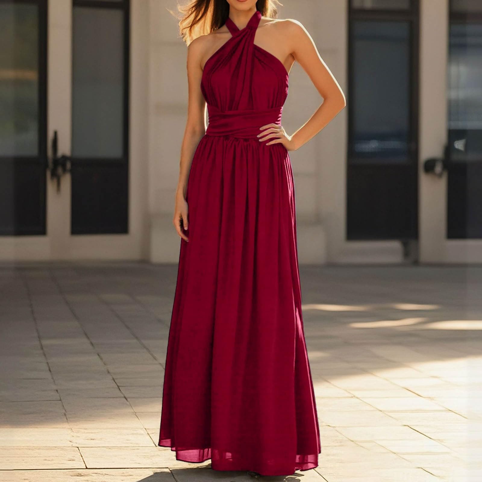 Sommerkleid Damen Neckholder Kleid Sommerkleider Midi Strandkleid Schwarz Hochzeitsgast Boho Weiß Midikleid Elegant Viskose Maxikleid Jerseykleid Sommer Knielang Baumwolle Kleider Lang Kurz Wein One S