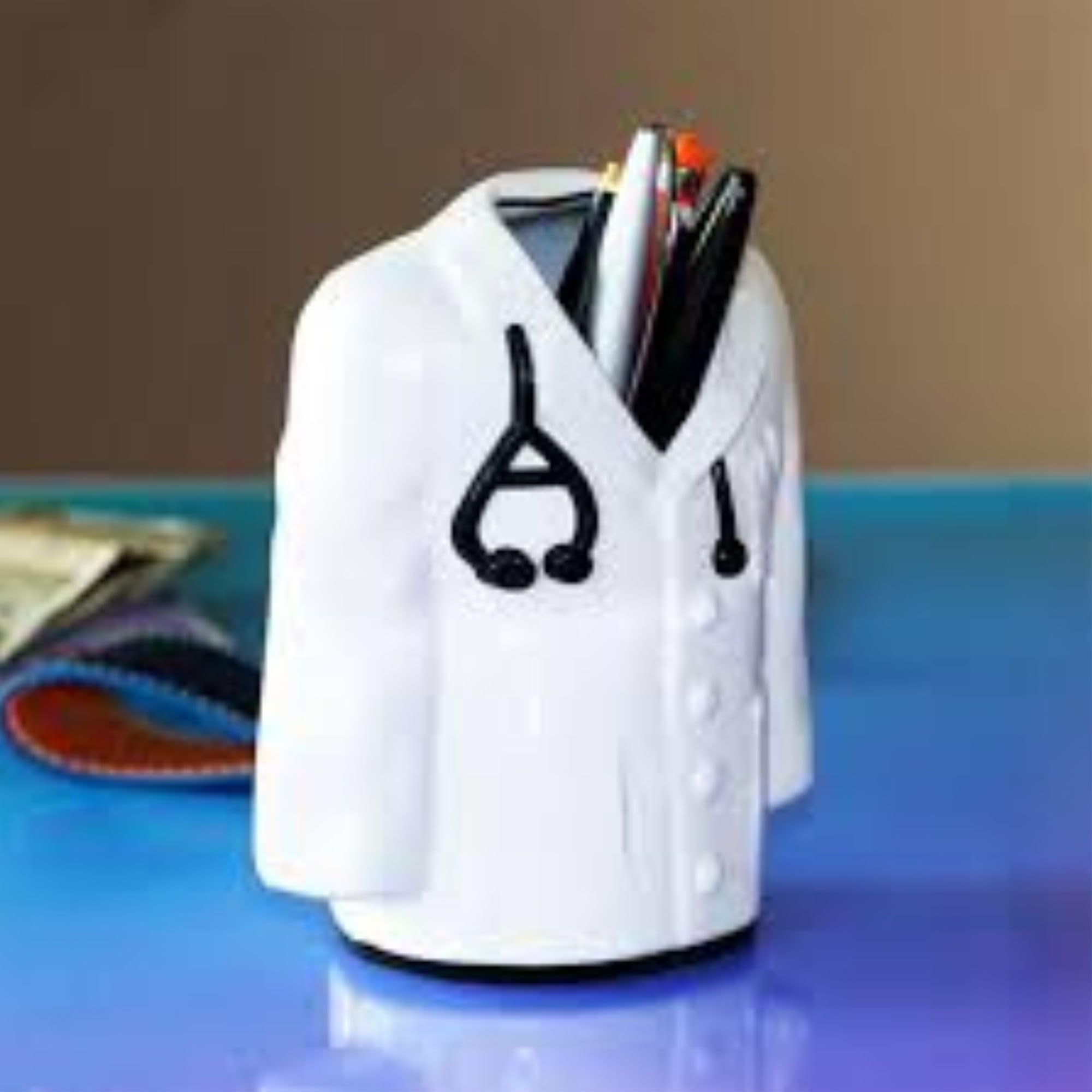 SHAYONA Doctor Coat Pen Stand | Desk Organizer for Office & Home | Pen, Pencil & Marker Holder | Ideal Gift for Doctors & Medical Students | White 2