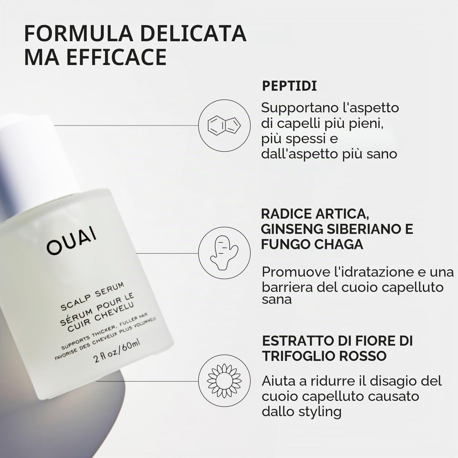 OUAI Siero per cuoio capelluto per capelli più spessi e più sani, formula equilibrante e idratante per capelli dall'aspetto più pieno, 2 Fl Oz