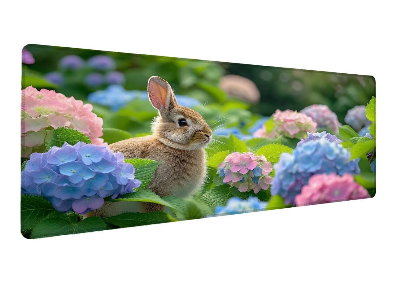 Gamingowa podkładka pod mysz, 1000 x 500 x 3 mm, XXL, królik, duża podkładka na biurko, kwiat, wodoszczelna, antypoślizgowa, gumowa podstawa, szyte krawędzie, poprawia precyzję i prędkość Q-4