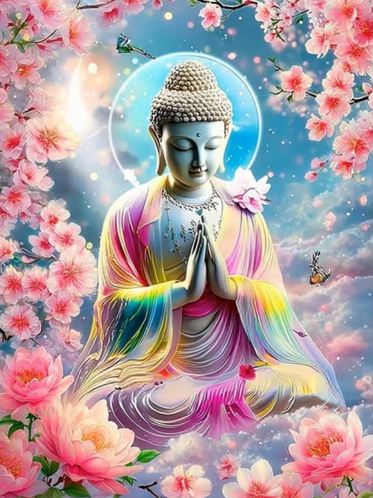 Wihgkin Cross Stitch Kits for Adults 11CT Printed Cross-Stitch Kit Buddha Statue DIY Beginner Stamped Embroidery Kits Wall Art Home Decoration （16x20 Inch）