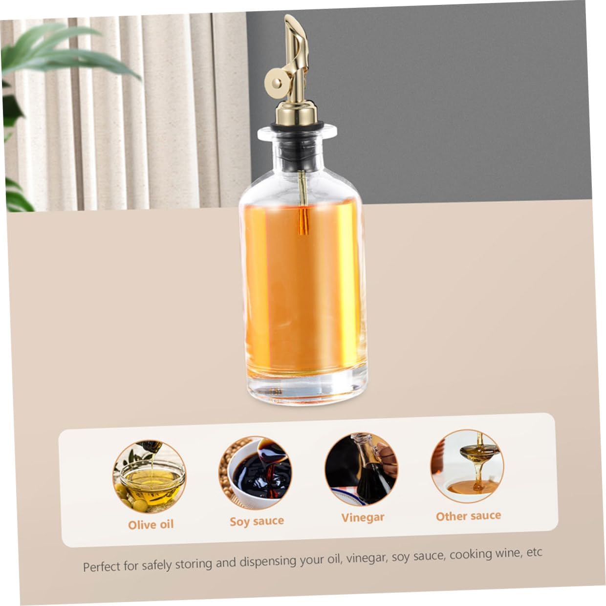 2pcs 500ml Glass Oil and Soy Sauce Dispenser Bottles with Automatic Open-close Pourer, Kitchen Seasoning Holder for Vinegar and Olive Oil, Gold Set with Protective Foam Box