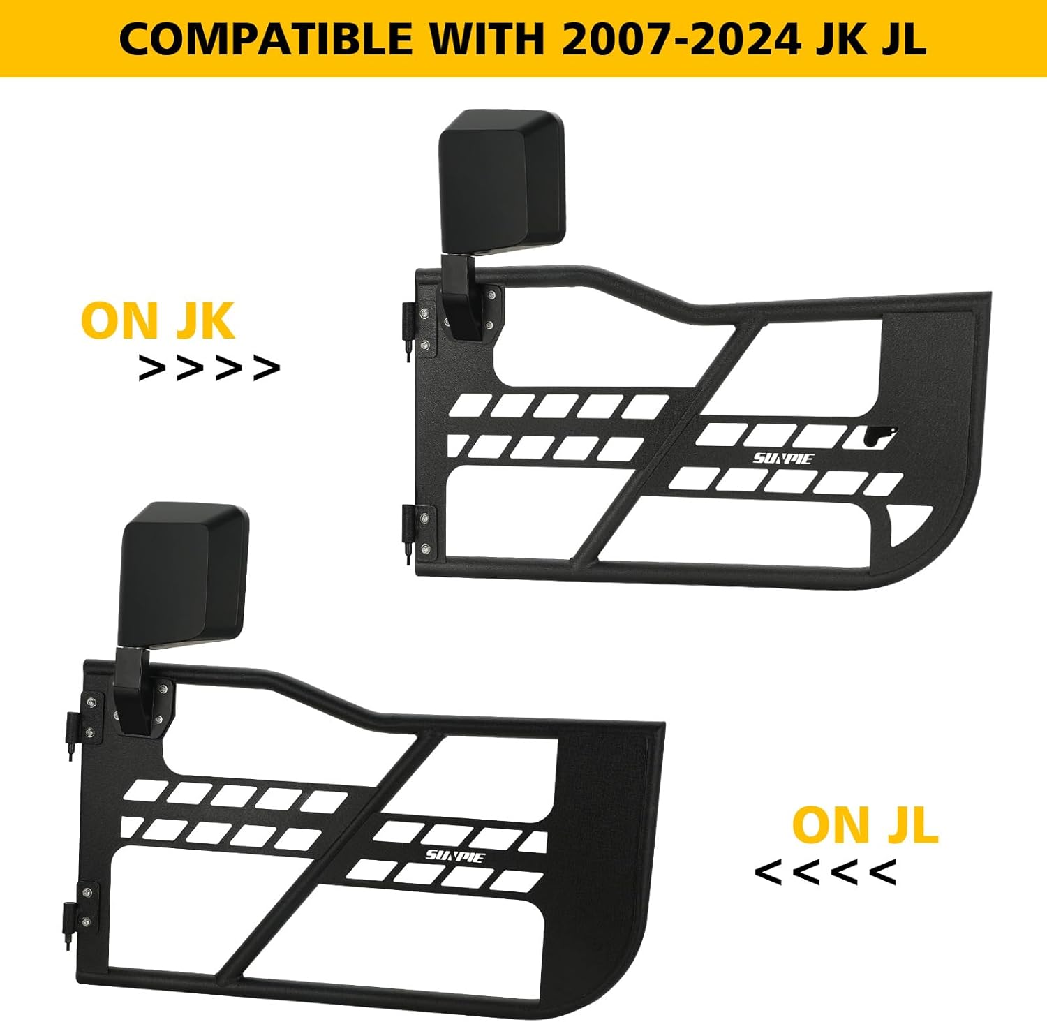 SUNPIE Half Tube Door Side Mirrors Side Mirror Door Off Mirrors Compatible with 1997-2025 Wrangler JK JL TJ Gladiator 4-Bolt Tube Half Doors Pack of 2 - Image 6