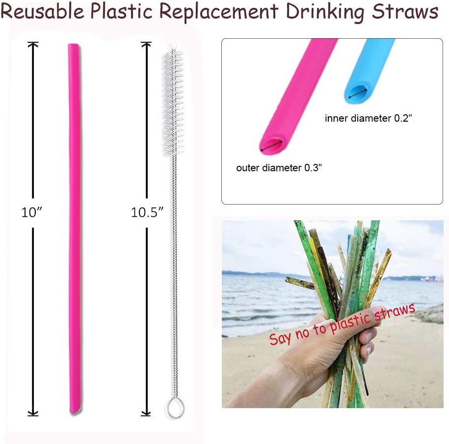 12Pcs Reusable Straws Silicone Straws BPA Free Drinking Straws REGULAR SIZE Silicone Straws for 30&20 Oz Tumblers Yeti/Ozark/Rtic +6 Pcs Brushes+1 Storage Pouch
