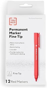 TRU RED Permanent Markers, Fine Tip, Red, 12 Pack Everyday Markers for Office, Warehouse & Inventory Labeling