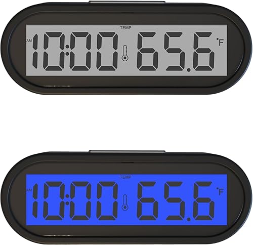 Reloj digital pequeño, reloj de coche con Fahrenheit y temperatura azul retroiluminación pequeño reloj electrónico para tablero de instrumentos,