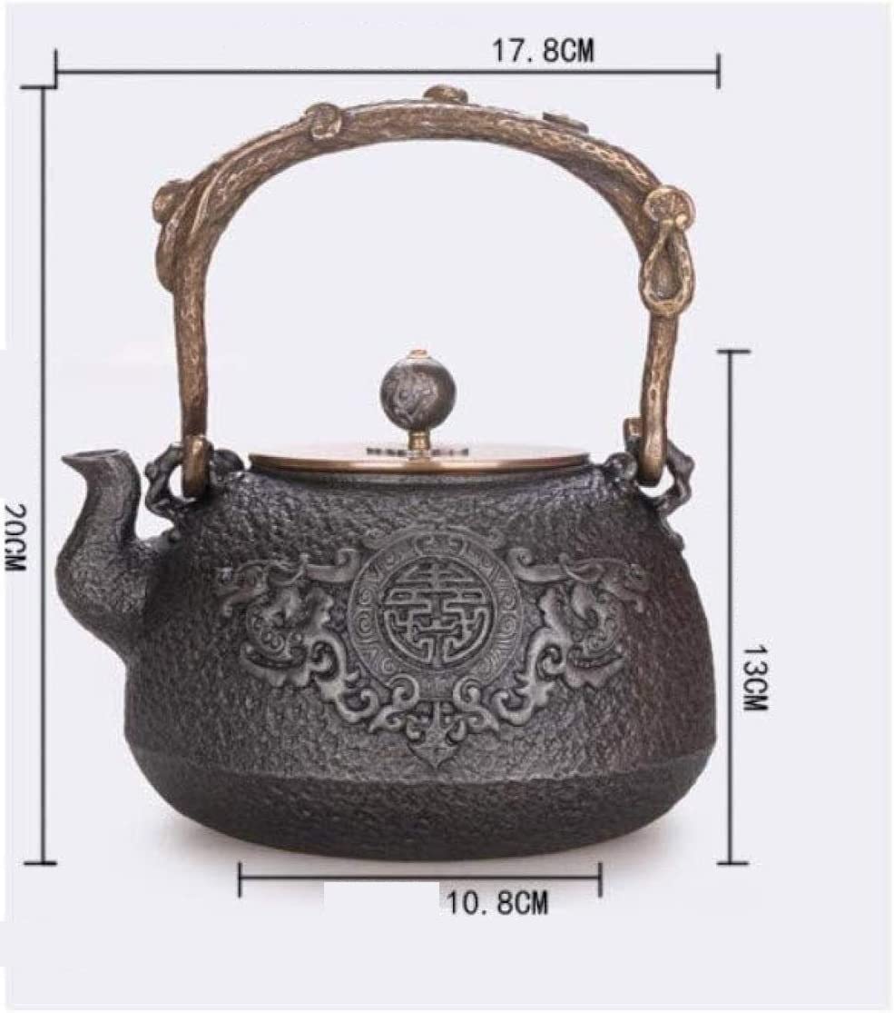 Habrur Theiere Fonte Théière Japonaise 1350 ML Théière Pots À Thé en Fonte d'origine Fer Non Enduit Artisanat Fer Pot Cuivre Couverture Fer Pot Théière en Fonte Theiere Japonaise
