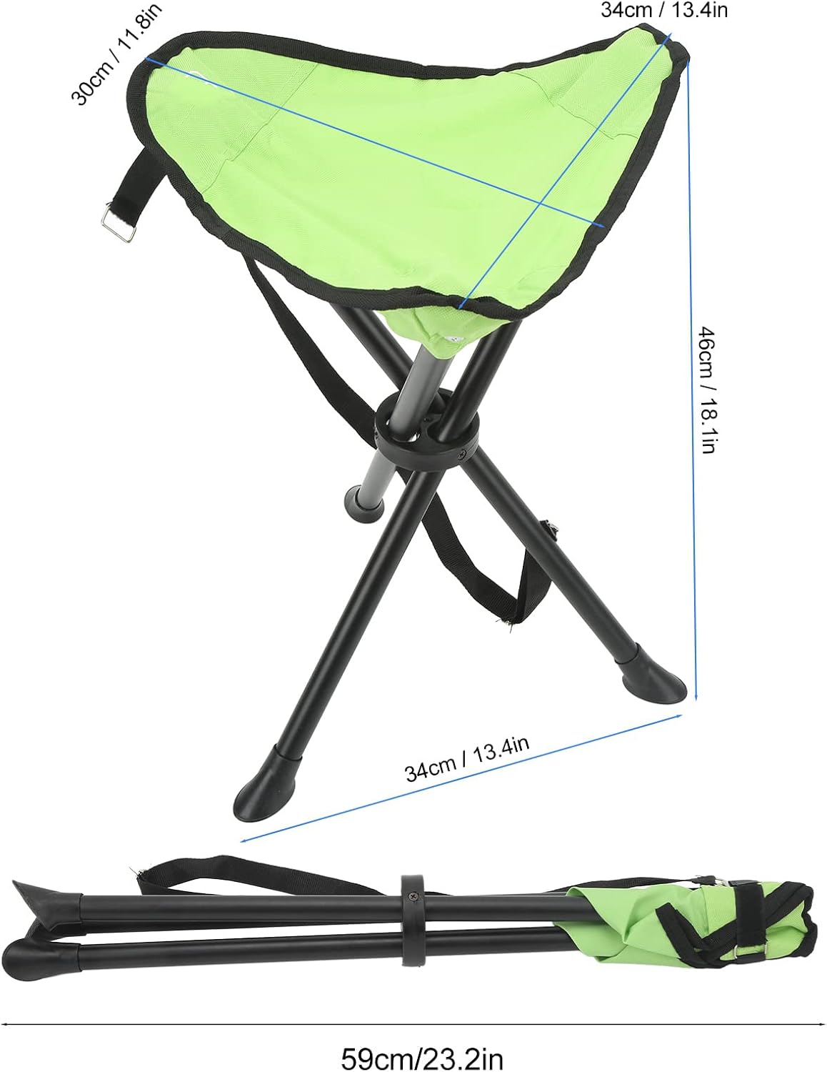Folding Tripod Stool, Anti-Slip Stable Design, Camping Stool, 440 lb Capacity, for Outdoor Activities Hiking Fishing Events