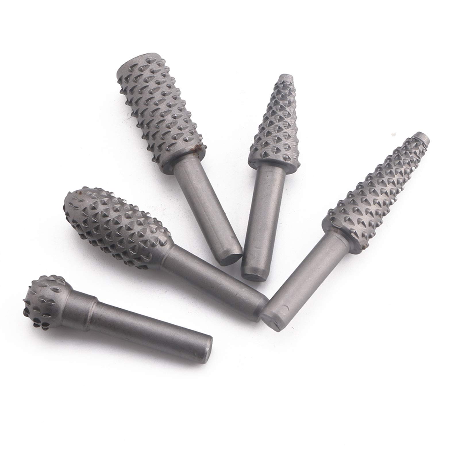 PiWine Feilen-Set, Metallfeilen-Set, 5-teilig, Holzbearbeitung, Drehgrat, Holzschnitzerei, Raspel, Bohrer-Set, 6 mm Schaft, grobverzahnte, robuste Feile
