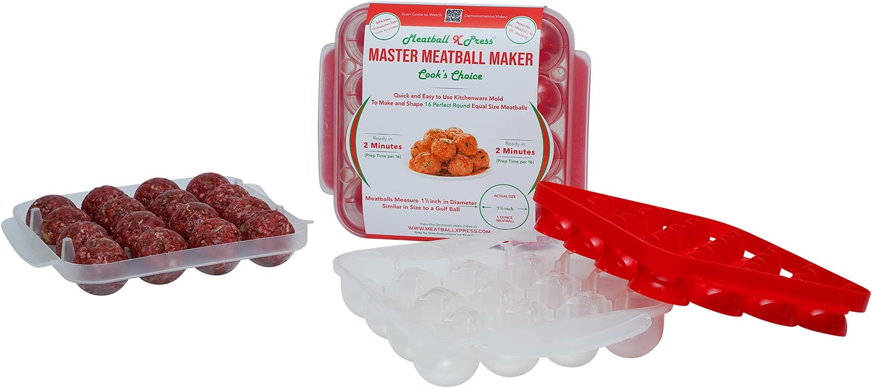 Meatball X Press - Meatball Maker & Stacking Storage Tray System - Cook's Choice - 16 Meatball Product
