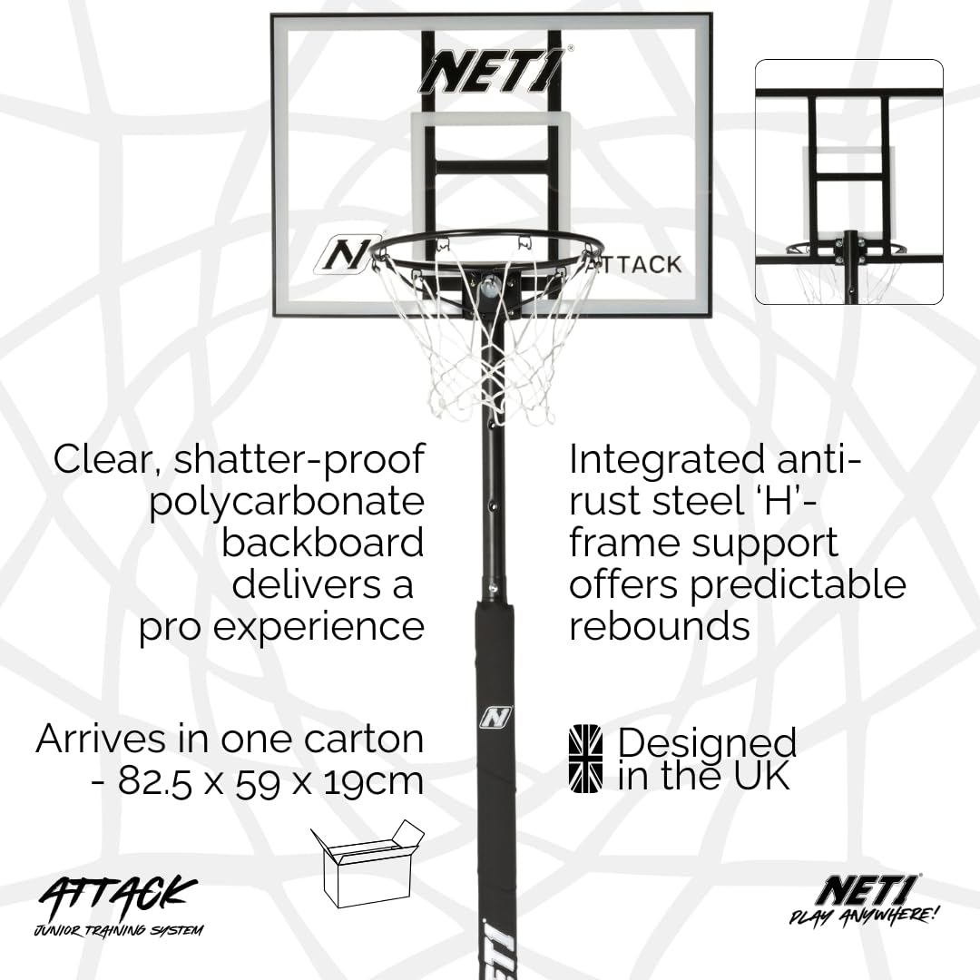 Tablero de Baloncesto y Sistema de Red para niños | Aro de Acero sólido Ultra Duradero de 15 Pulgadas | Montado en la Pared o portátil de Altura Ajustable | Poste Acolchado