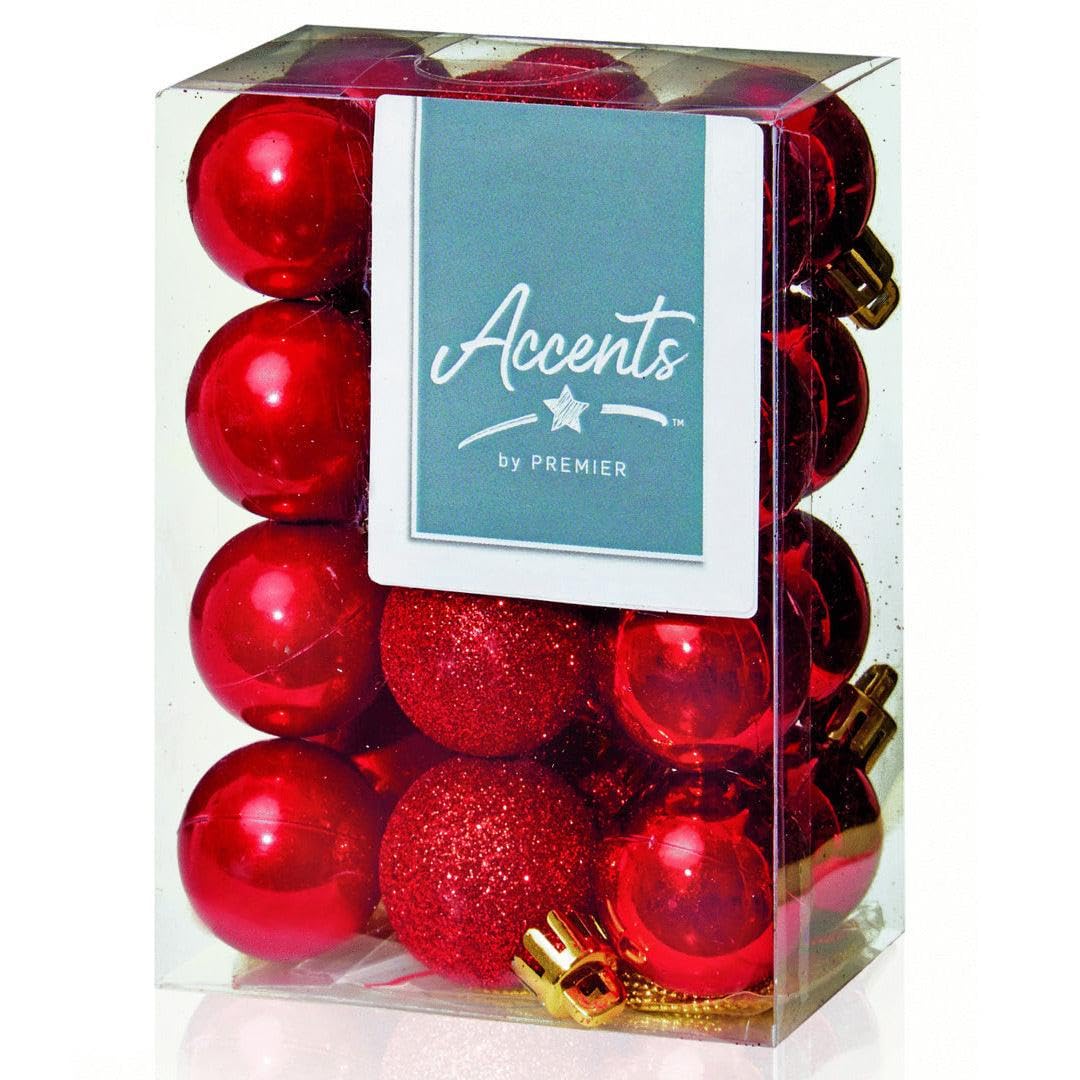 Premier Red 24 X Shatterproof Christmas Tree Baubles Decorations Mixed Finishes By