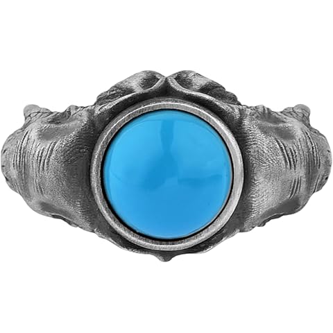 BySilverStone - Turquise Agate Unique Men Ring in Sterling Silver, Animal Handmade Engraved Ram on Side Ring for Men. Aries Zodiac Sign Trquise Stone Rings