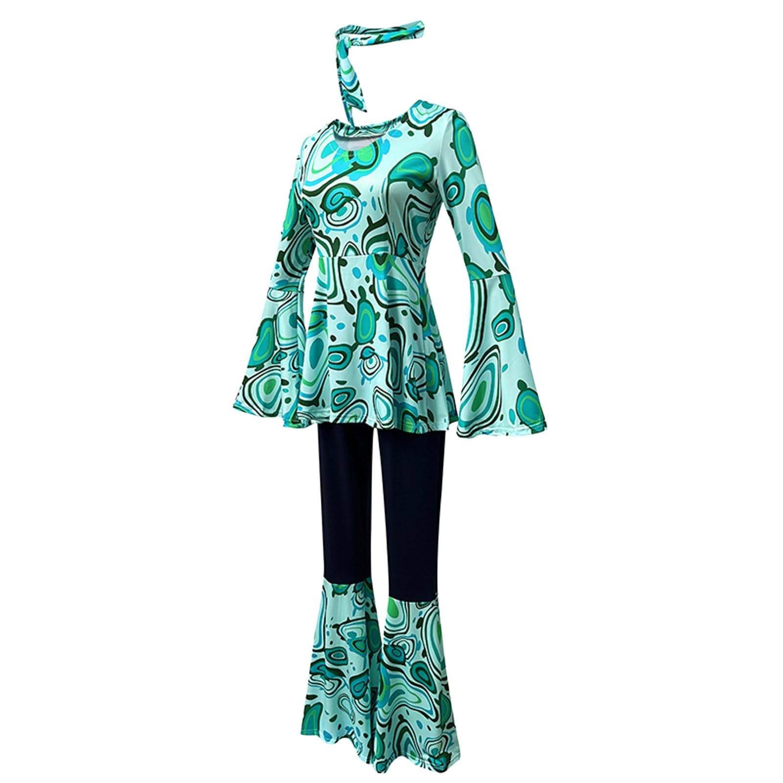 Celanisai 70s Outfit, Women's Abba Costume, Hippie Costume, Women's Hippie Clothing, Flared Trousers, Fashion Flower Power Clothing for Fancy Dress Costume, Disco Party, Halloween, Carnival, Disco — image 1