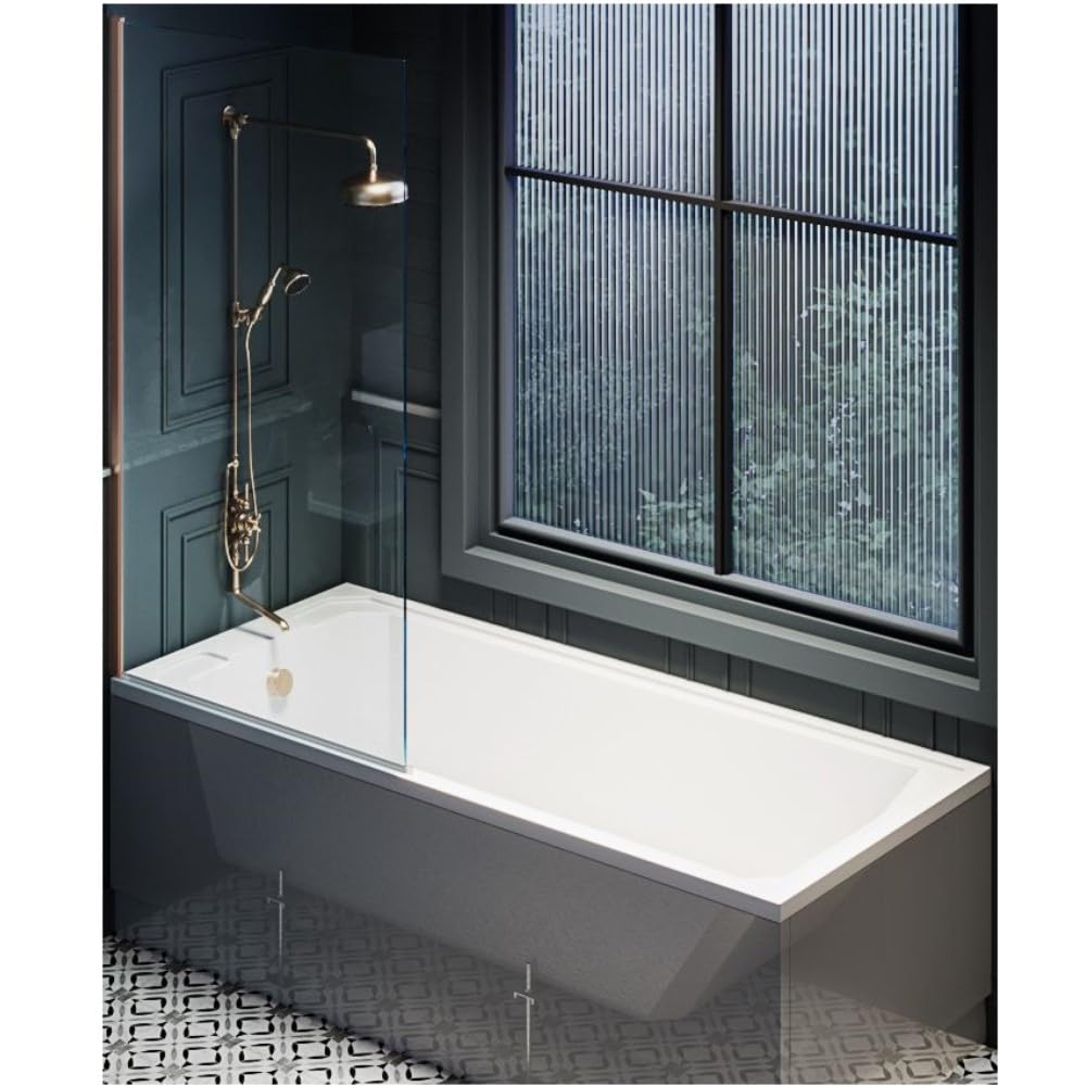 Milano Brushed Copper Screen Richmond White 1700Mm X 700Mm Single Ended Shower Bath Copper Screen