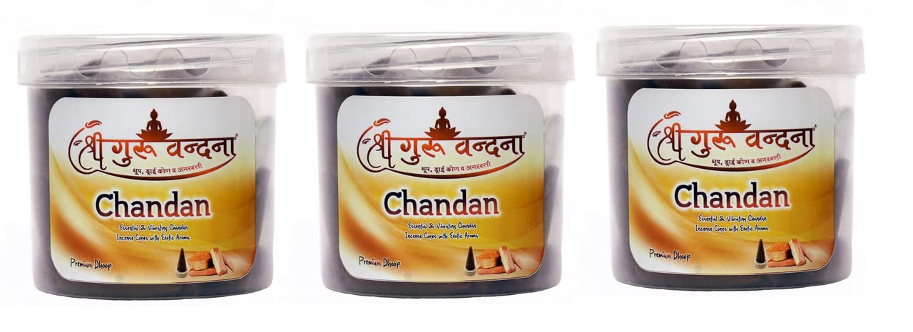SHREE GURU VANDANA DHOOP V AGARBATTI Chandan/Sandalwood Aroma Dhoop Cone Best for Pooja,Spa,Meditation and Home Fragnance 60 Cones Pack of 3