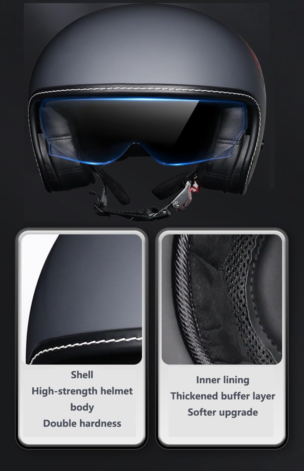 Casco De Moto Retro Medio, Cuero De Abierto con Gafas Cascos Jet Vintage Cruiser Moto Scooter Medio Casco Jet Estilo Alemán Dot/ECE Homologado para Mujer Hombre Adulto